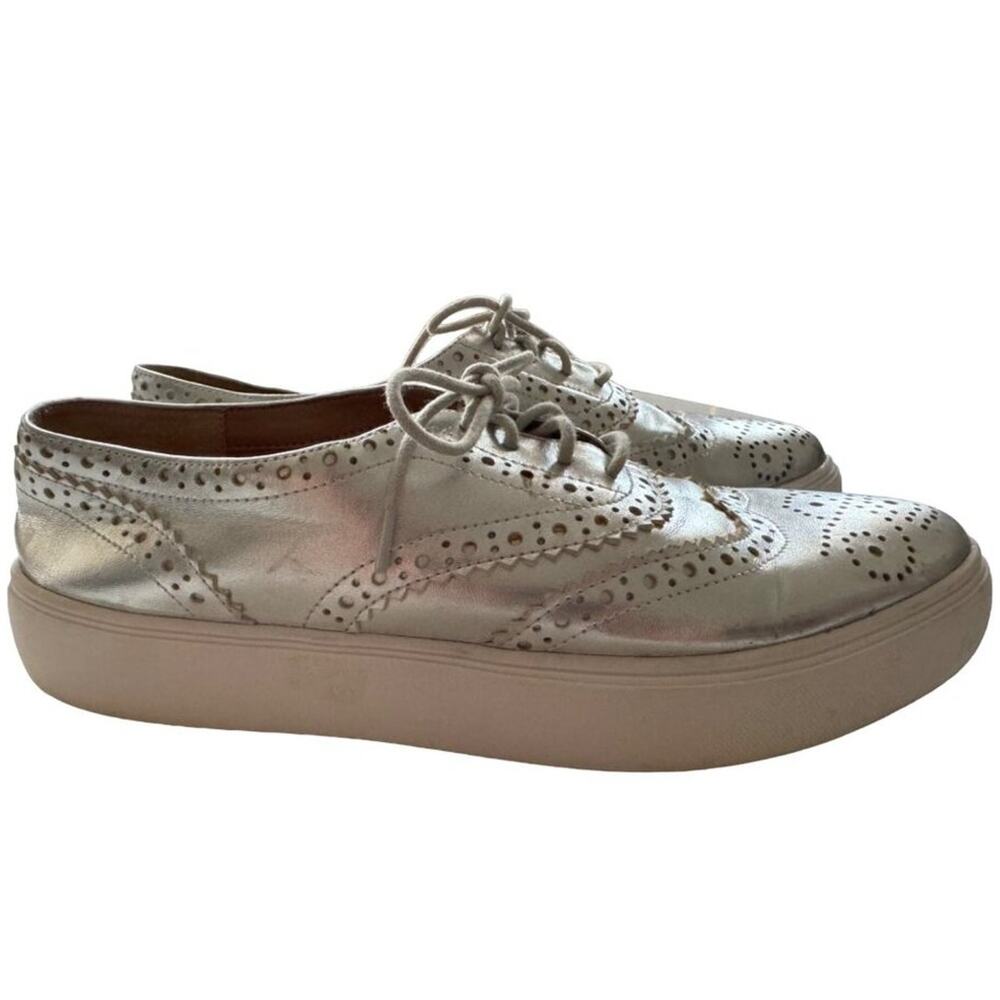 Franco Sarto Silver Oxford Sneakers Gold Wingtip Lace Up Almond Toe Academia 8